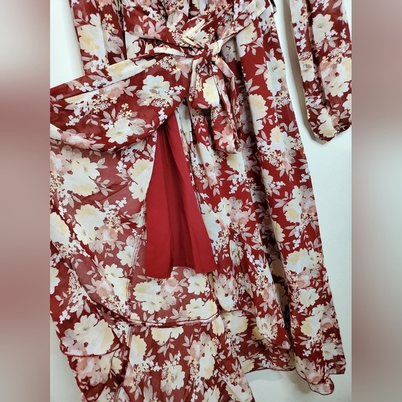 Womens Floral Boho Faux Wrap Midi Dress Size Small - Picture 9 of 16